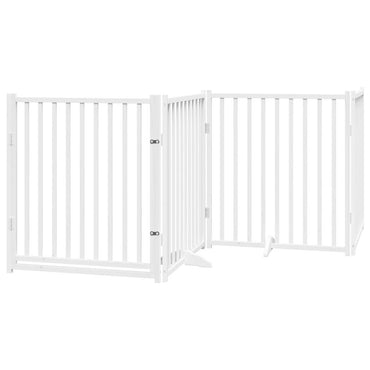 vidaXL 4-tlg. Hundetor mit Tür Faltbar Weiß 320 cm Massivholz Tanne