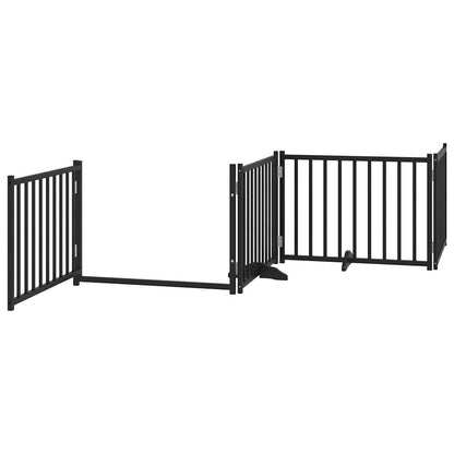 vidaXL 4-tlg. Hundetor mit Tür Faltbar Schwarz 320 cm Massivholz Tanne