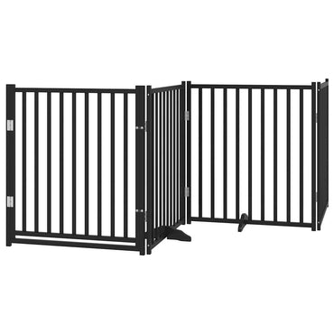 vidaXL 4-tlg. Hundetor mit Tür Faltbar Schwarz 320 cm Massivholz Tanne