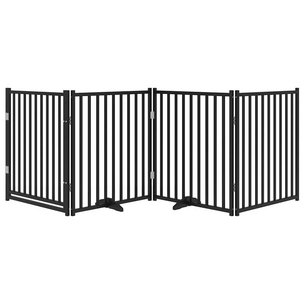 vidaXL 4-tlg. Hundetor mit Tür Faltbar Schwarz 320 cm Massivholz Tanne
