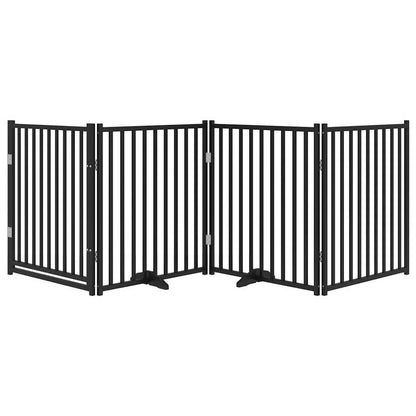 vidaXL 4-tlg. Hundetor mit Tür Faltbar Schwarz 320 cm Massivholz Tanne
