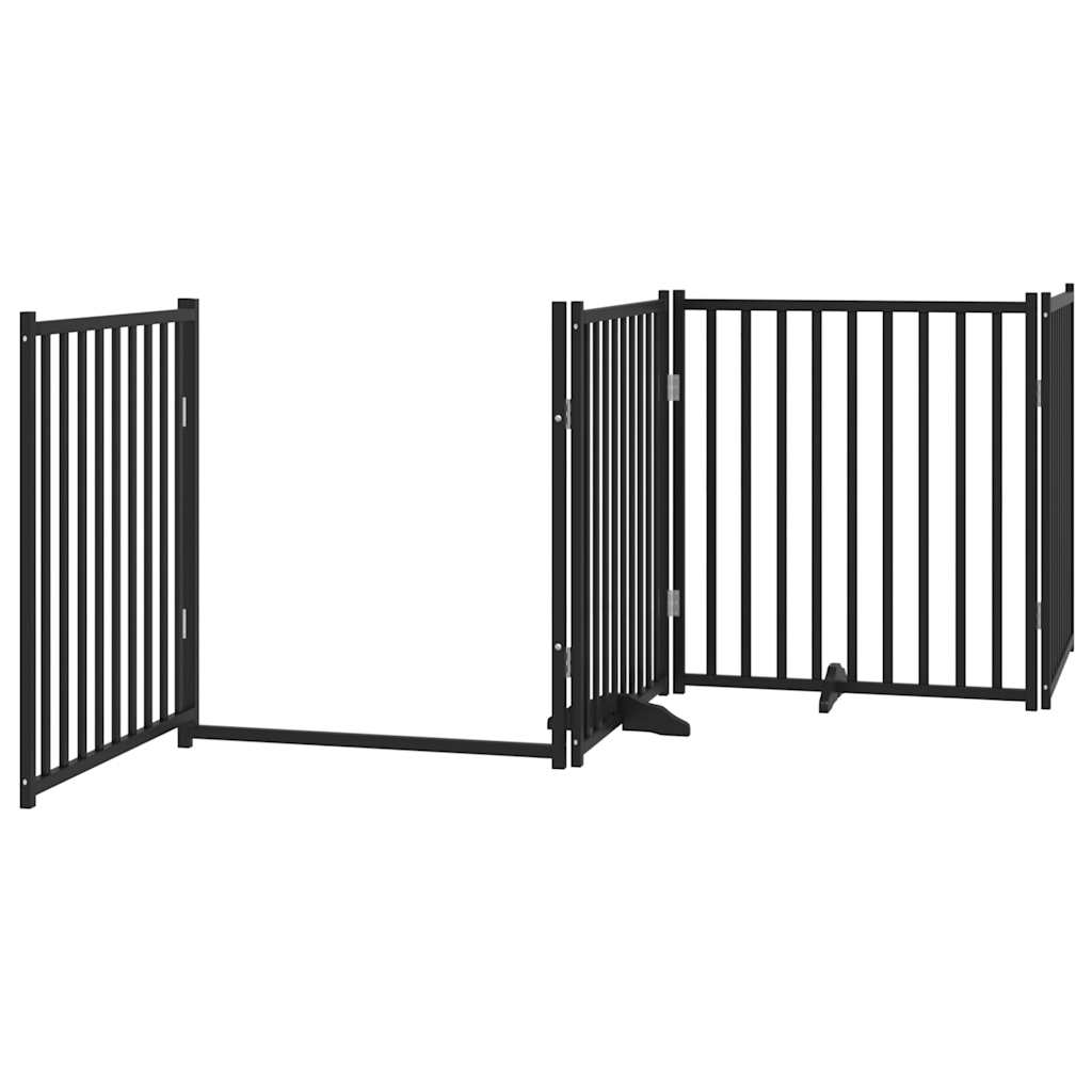 vidaXL 4-tlg. Hundetor mit Tür Faltbar Schwarz 320 cm Massivholz Tanne