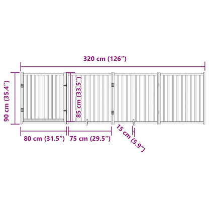 vidaXL 4-tlg. Hundetor mit Tür Faltbar Schwarz 320 cm Massivholz Tanne