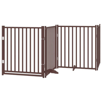 vidaXL Barrière pour chien à 4 pans avec porte Pliable Marron Chêne 320 cm Bois de sapin