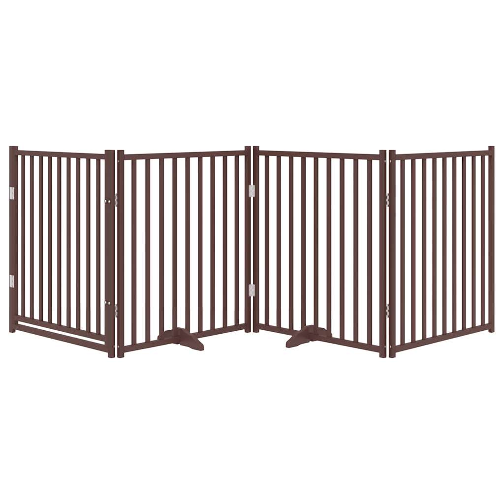 vidaXL Barrière pour chien à 4 pans avec porte Pliable Marron Chêne 320 cm Bois de sapin