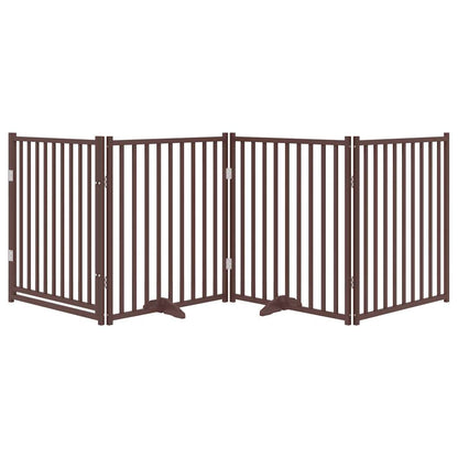 vidaXL Barrière pour chien à 4 pans avec porte Pliable Marron Chêne 320 cm Bois de sapin