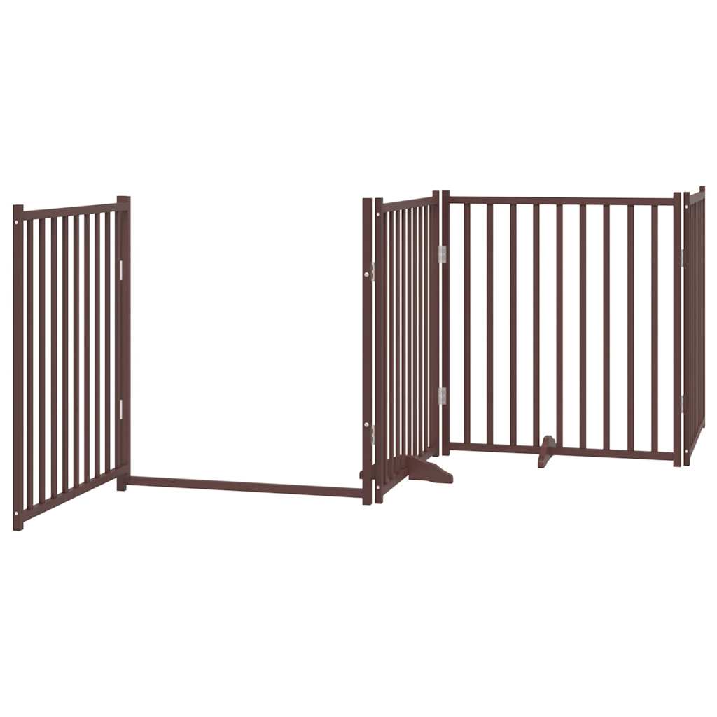 vidaXL Barrière pour chien à 4 pans avec porte Pliable Marron Chêne 320 cm Bois de sapin