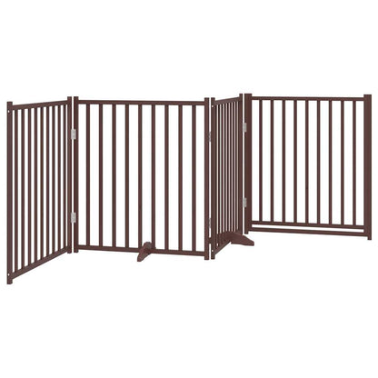 vidaXL Barrière pour chien à 4 pans avec porte Pliable Marron Chêne 320 cm Bois de sapin