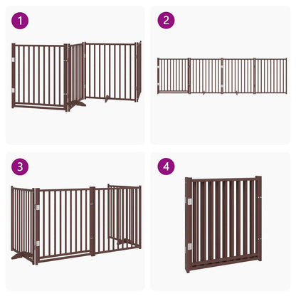 vidaXL Barrière pour chien à 4 pans avec porte Pliable Marron Chêne 320 cm Bois de sapin