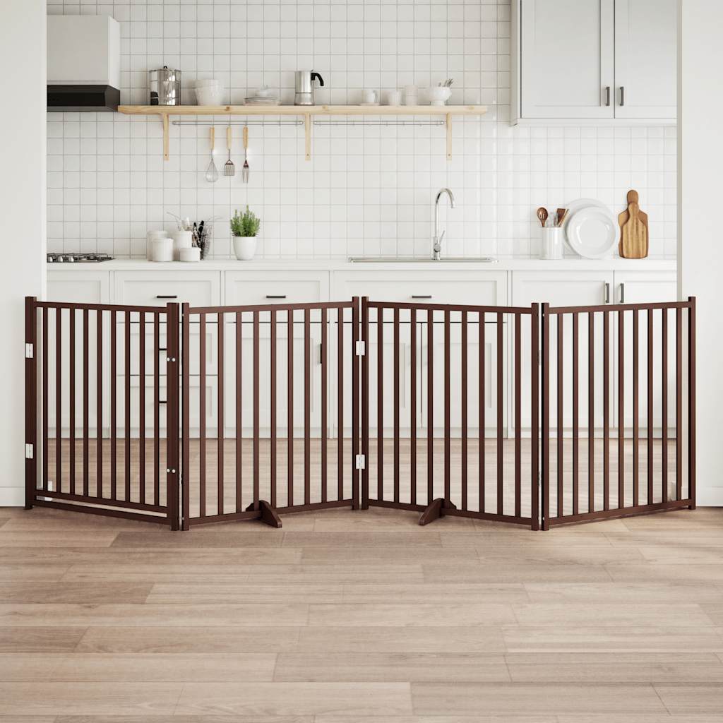 vidaXL Barrière pour chien à 4 pans avec porte Pliable Marron Chêne 320 cm Bois de sapin