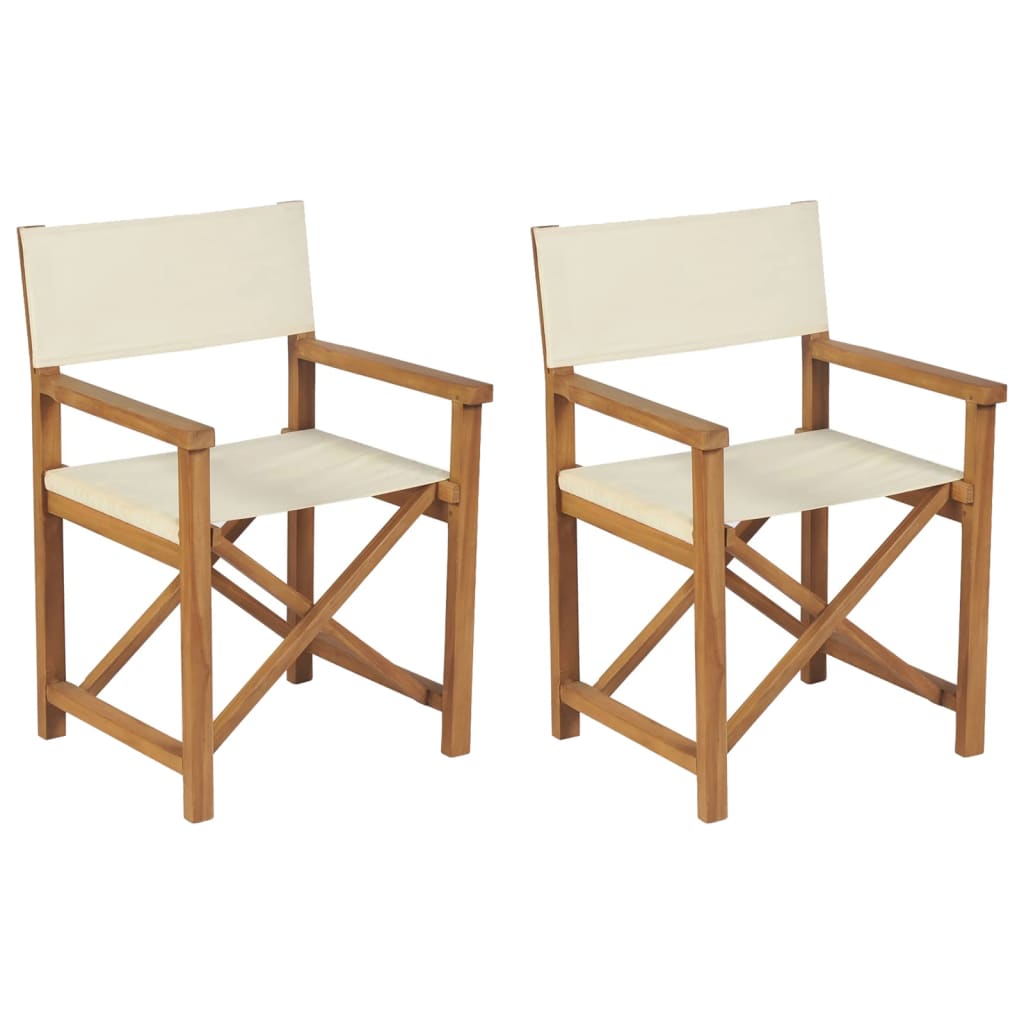 vidaXL Chaises de réalisateur 2 pcs. Pliantes Crème Bois de teck massif