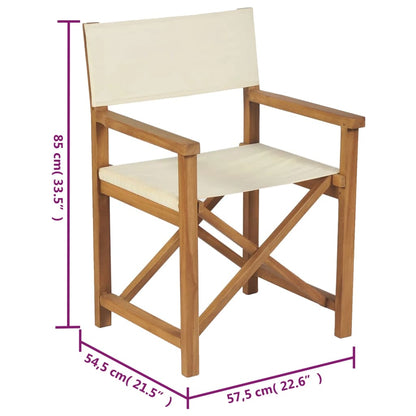 vidaXL Chaises de réalisateur 2 pcs. Pliantes Crème Bois de teck massif