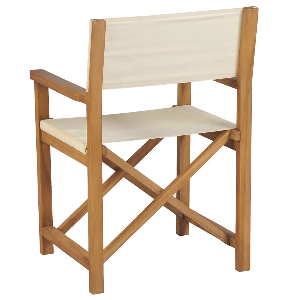 vidaXL Chaises de réalisateur 2 pcs. Pliantes Crème Bois de teck massif