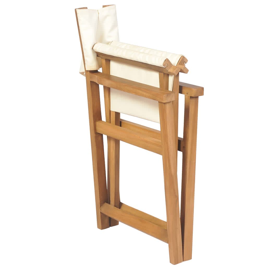 vidaXL Chaises de réalisateur 2 pcs. Pliantes Crème Bois de teck massif