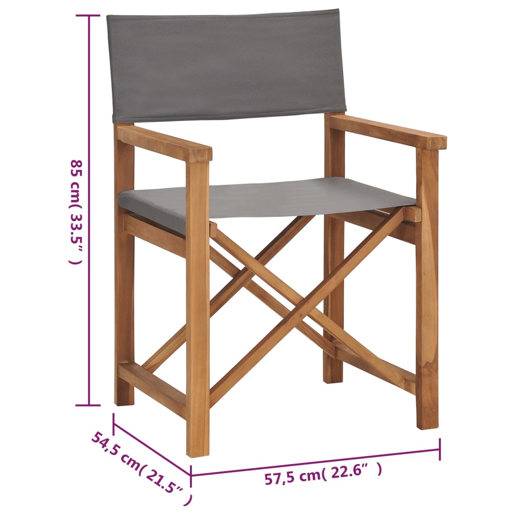 vidaXL Regiestühle 2 Stk. Klappbar Grau Massivholz Teak