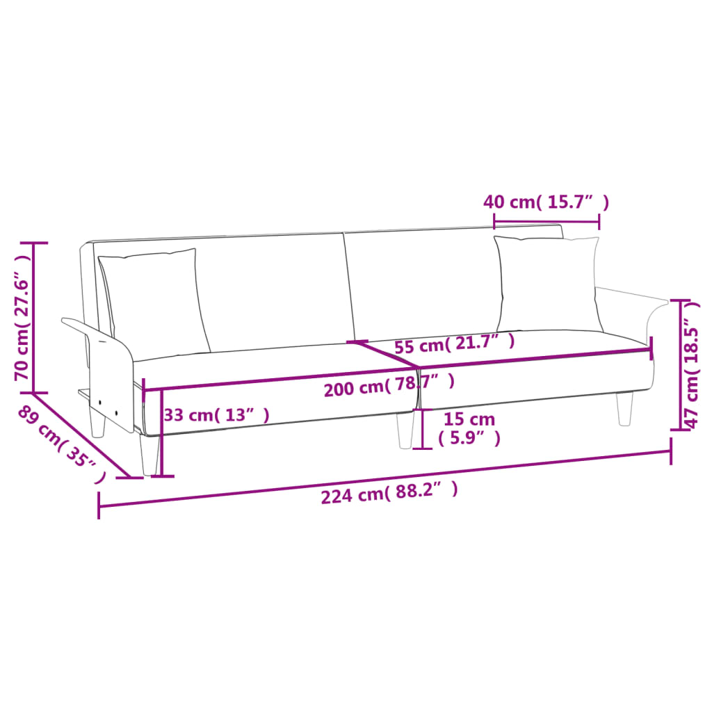 vidaXL Schlafsofa mit Armlehnen Schwarz Stoff
