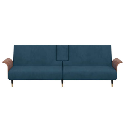 vidaXL Schlafsofa mit Getränkehaltern Blau Samt