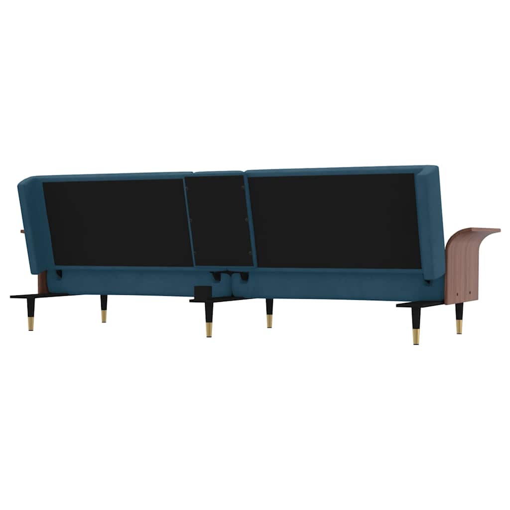 vidaXL Schlafsofa mit Getränkehaltern Blau Samt