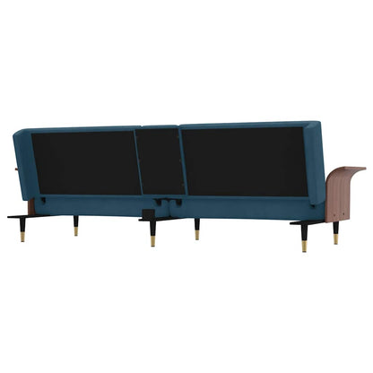 vidaXL Schlafsofa mit Getränkehaltern Blau Samt