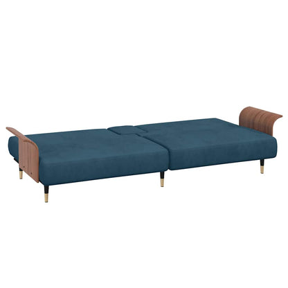 vidaXL Schlafsofa mit Getränkehaltern Blau Samt