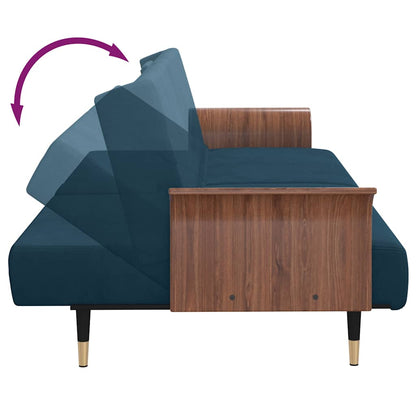 vidaXL Schlafsofa mit Getränkehaltern Blau Samt