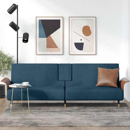 vidaXL Schlafsofa mit Getränkehaltern Blau Samt