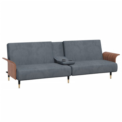vidaXL Schlafsofa mit Getränkehaltern Dunkelgrau Samt