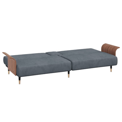 vidaXL Schlafsofa mit Getränkehaltern Dunkelgrau Samt