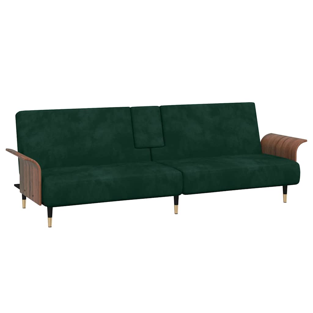 vidaXL Schlafsofa mit Getränkehaltern Dunkelgrün Samt