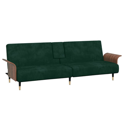 vidaXL Schlafsofa mit Getränkehaltern Dunkelgrün Samt
