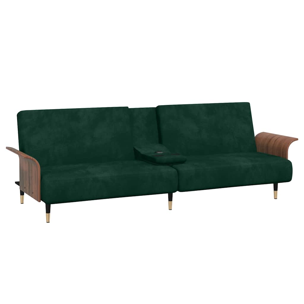 vidaXL Schlafsofa mit Getränkehaltern Dunkelgrün Samt