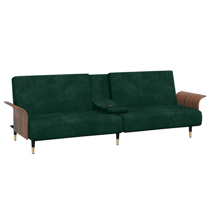vidaXL Schlafsofa mit Getränkehaltern Dunkelgrün Samt