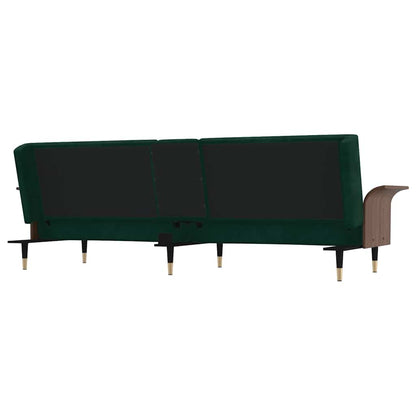 vidaXL Schlafsofa mit Getränkehaltern Dunkelgrün Samt