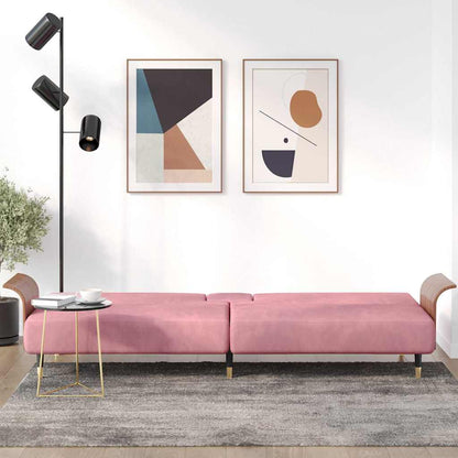 vidaXL Schlafsofa mit Getränkehaltern Rosa Samt
