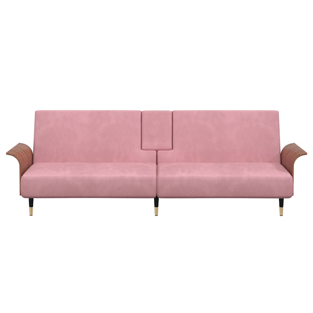 vidaXL Schlafsofa mit Getränkehaltern Rosa Samt