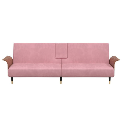 vidaXL Schlafsofa mit Getränkehaltern Rosa Samt