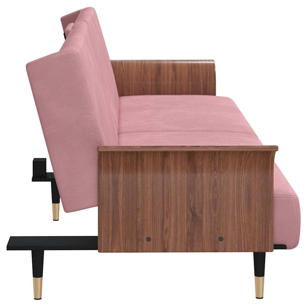 vidaXL Schlafsofa mit Getränkehaltern Rosa Samt