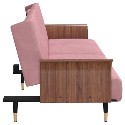 vidaXL Schlafsofa mit Getränkehaltern Rosa Samt