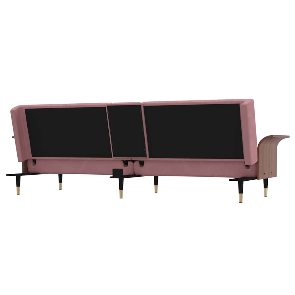 vidaXL Schlafsofa mit Getränkehaltern Rosa Samt