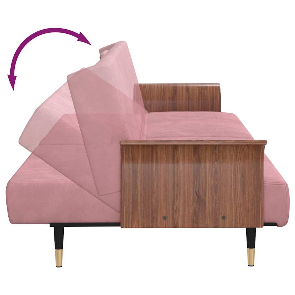 vidaXL Schlafsofa mit Getränkehaltern Rosa Samt