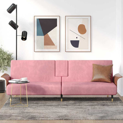 vidaXL Schlafsofa mit Getränkehaltern Rosa Samt