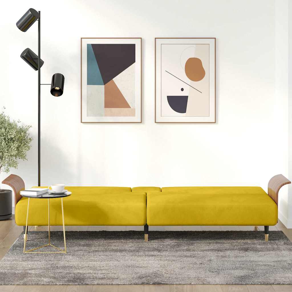 vidaXL Schlafsofa mit Getränkehaltern Gelb Samt