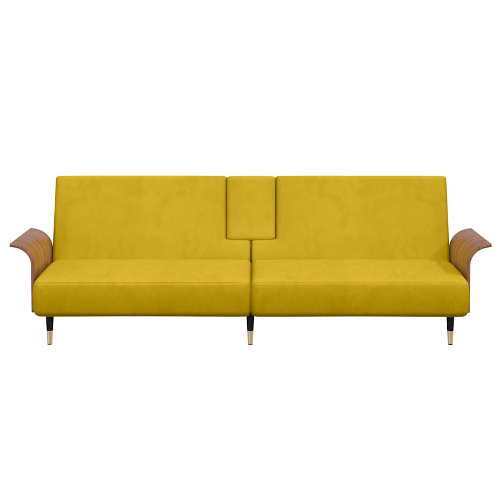 vidaXL Schlafsofa mit Getränkehaltern Gelb Samt