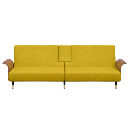 vidaXL Schlafsofa mit Getränkehaltern Gelb Samt