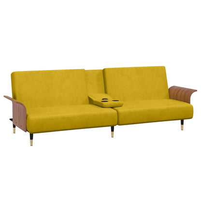 vidaXL Schlafsofa mit Getränkehaltern Gelb Samt