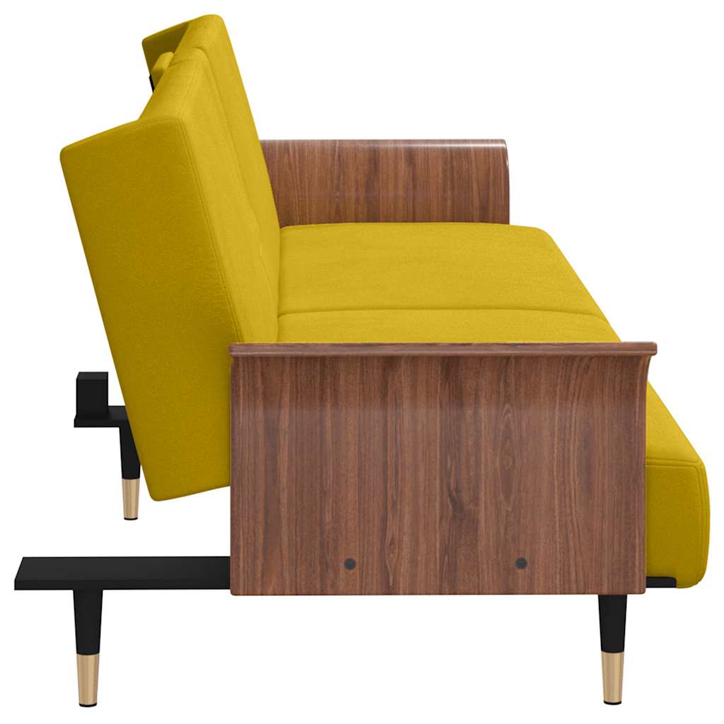 vidaXL Schlafsofa mit Getränkehaltern Gelb Samt