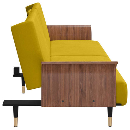 vidaXL Schlafsofa mit Getränkehaltern Gelb Samt