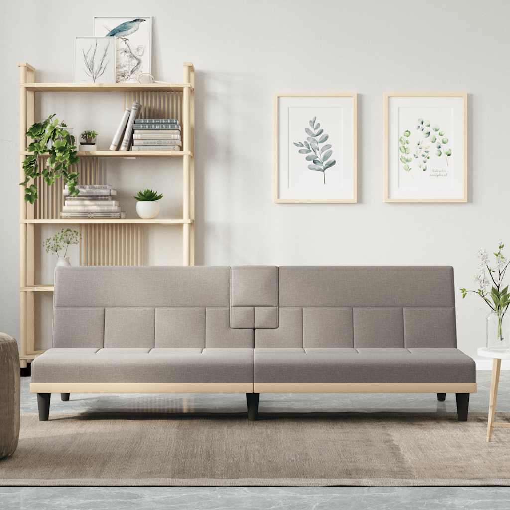 vidaXL Canapé-lit avec porte-gobelets Tissu taupe