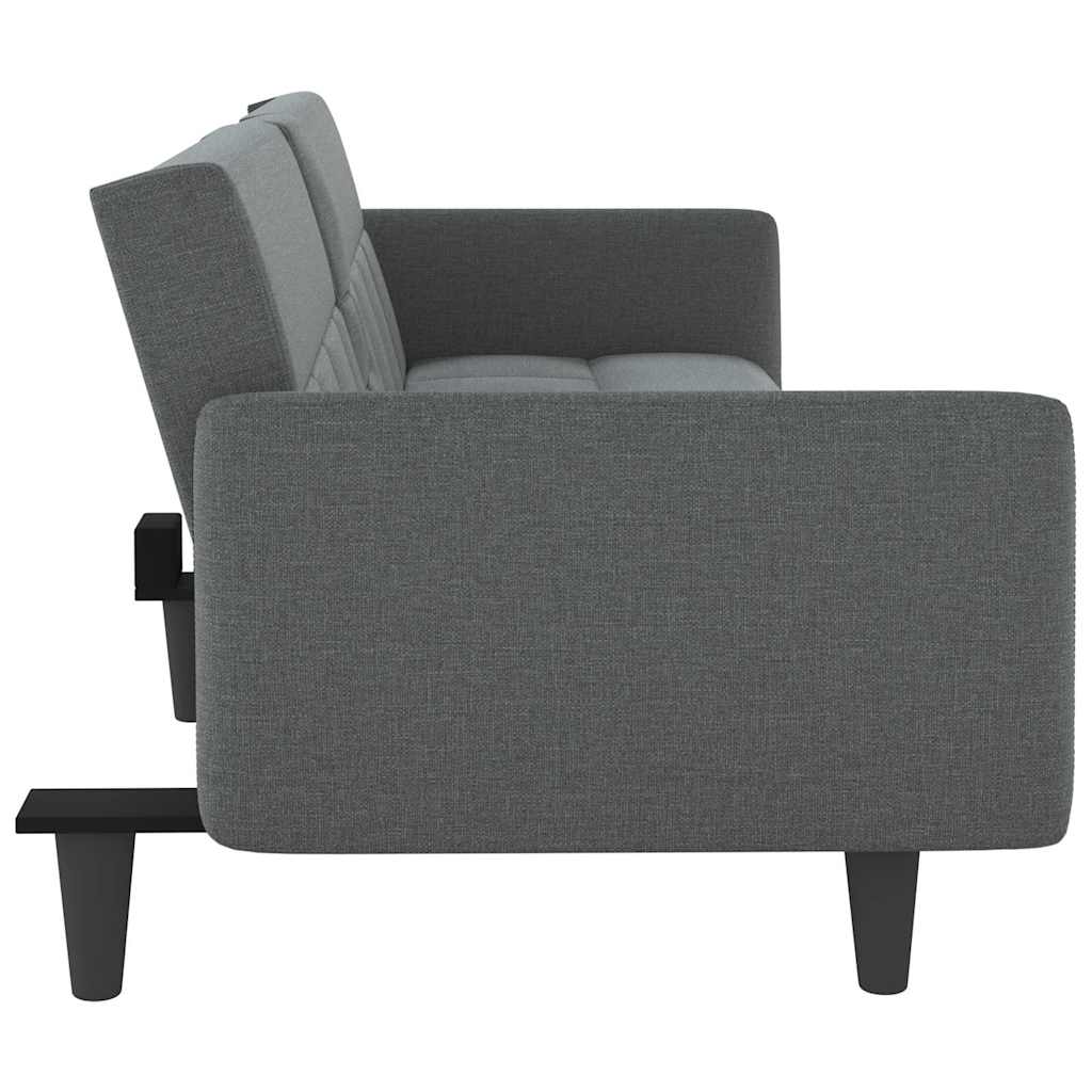 vidaXL Schlafsofa mit Getränkehaltern Dunkelgrau Stoff
