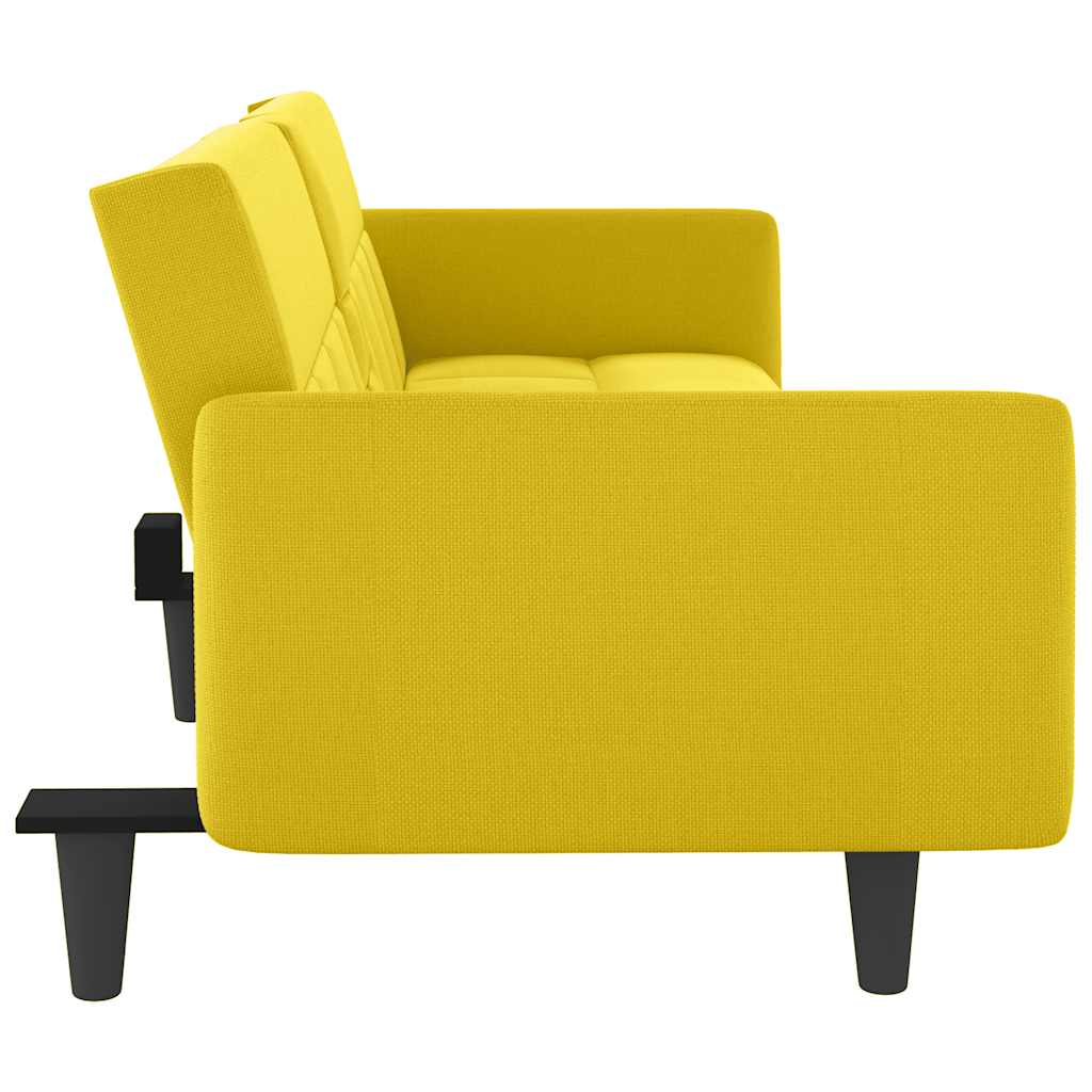 vidaXL Schlafsofa mit Getränkehaltern Hellgelb Stoff